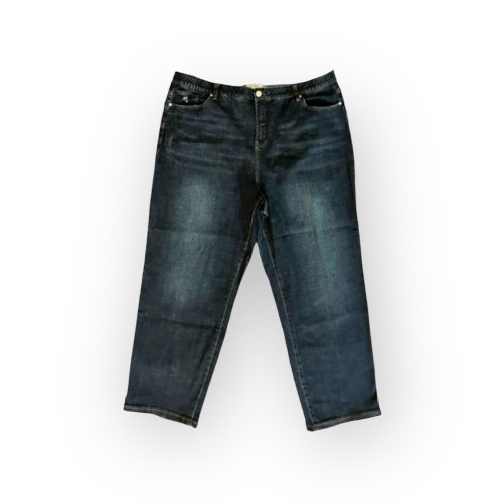 Avenue Women's Petite Dark Wash Denim Hi-Rise 26" Inseam Ankle Jeans SZ 24WP